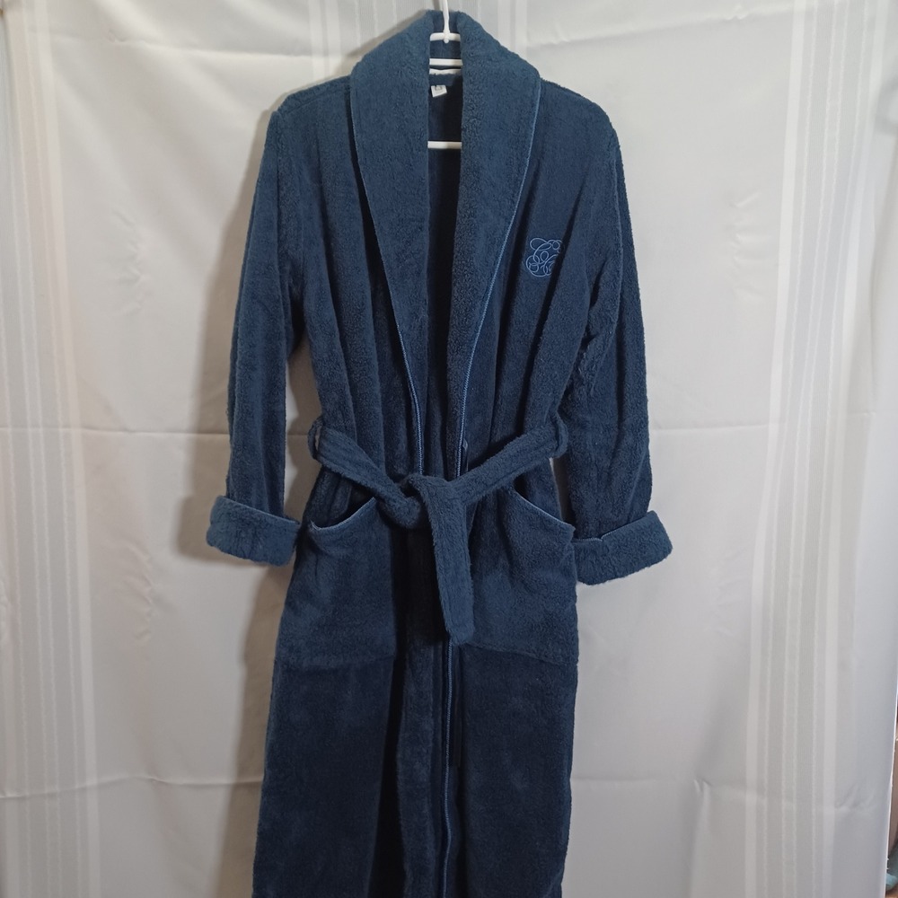 Charter Club Robe Womens S Navy Blue Cotton Terry Cloth Shawl Collar Monogrammed